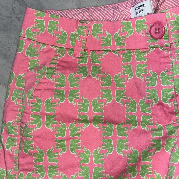 Crown & Ivy   Bermuda shorts  pink/Kelly green elephants  midrise   Size 4 - Picture 3 of 10